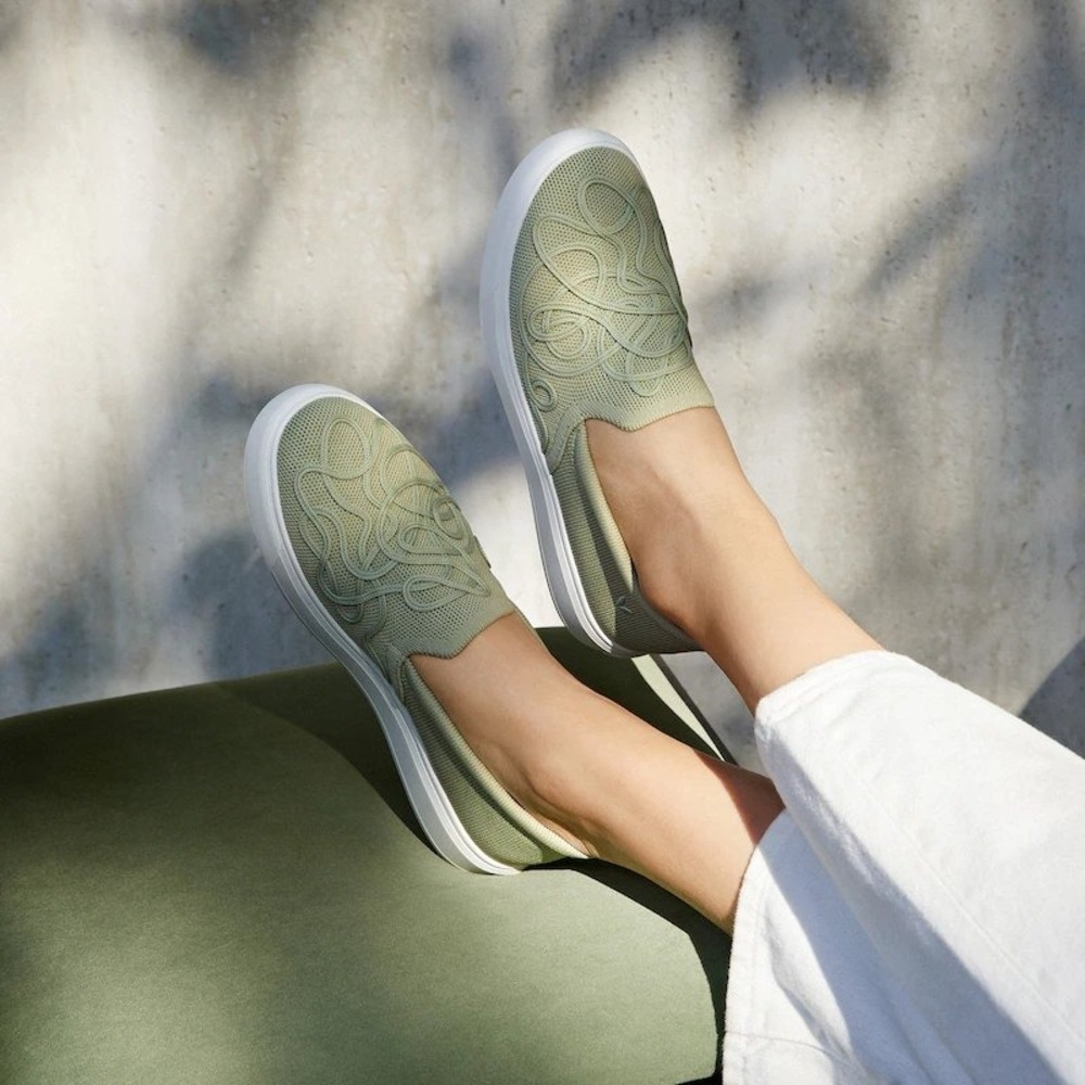 Vivaia Matcha Green Rope Embroidery Water Repellent Slip On Sneakers EU 39 US 8